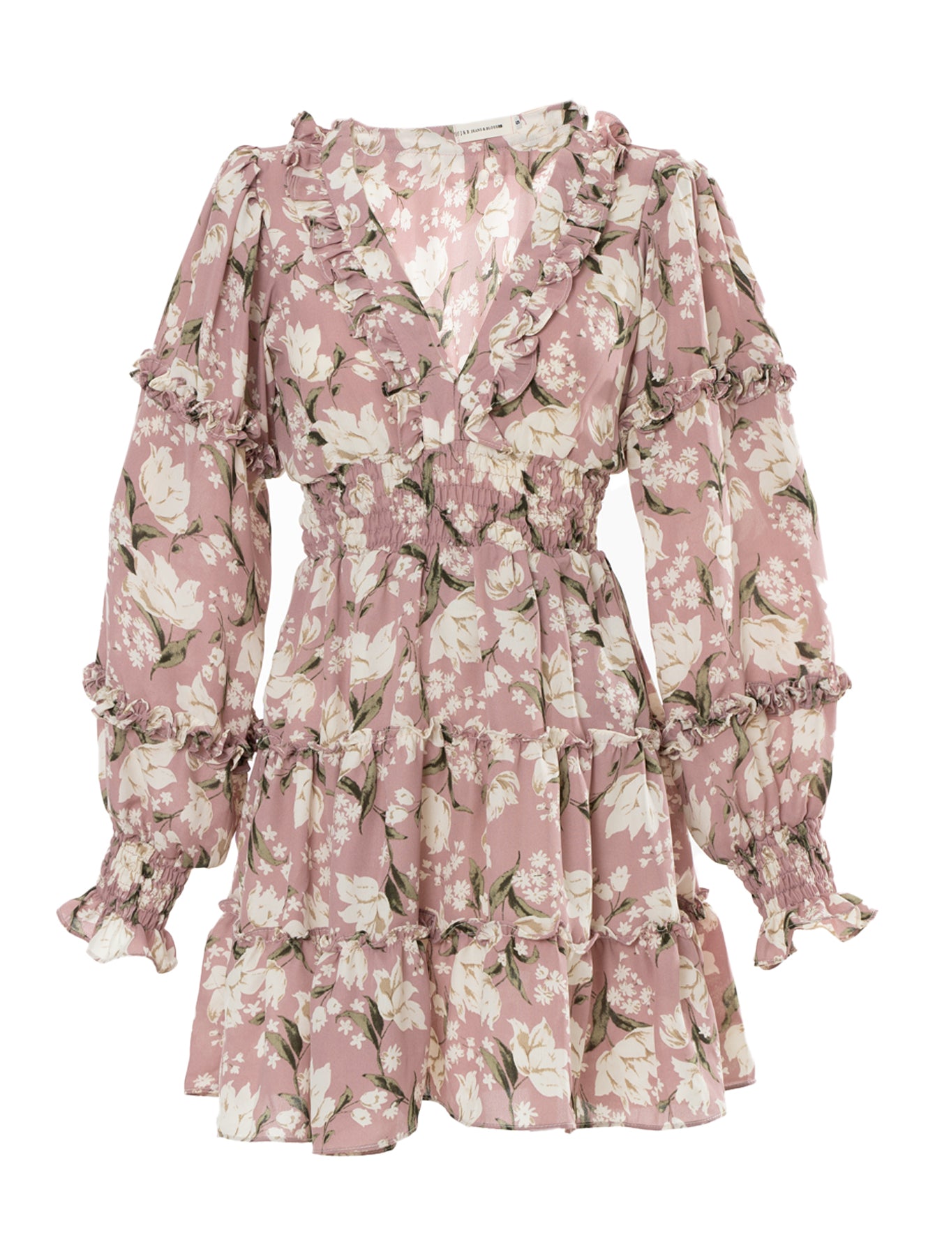Vestido chifón corto manga larga