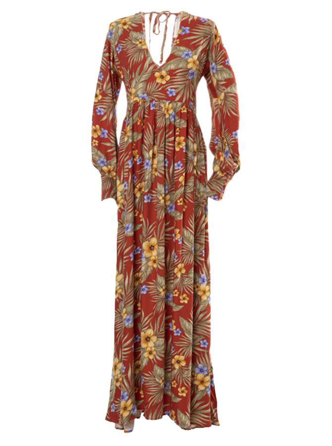 Vestido Largo Escote Espalda Estampado Flores
