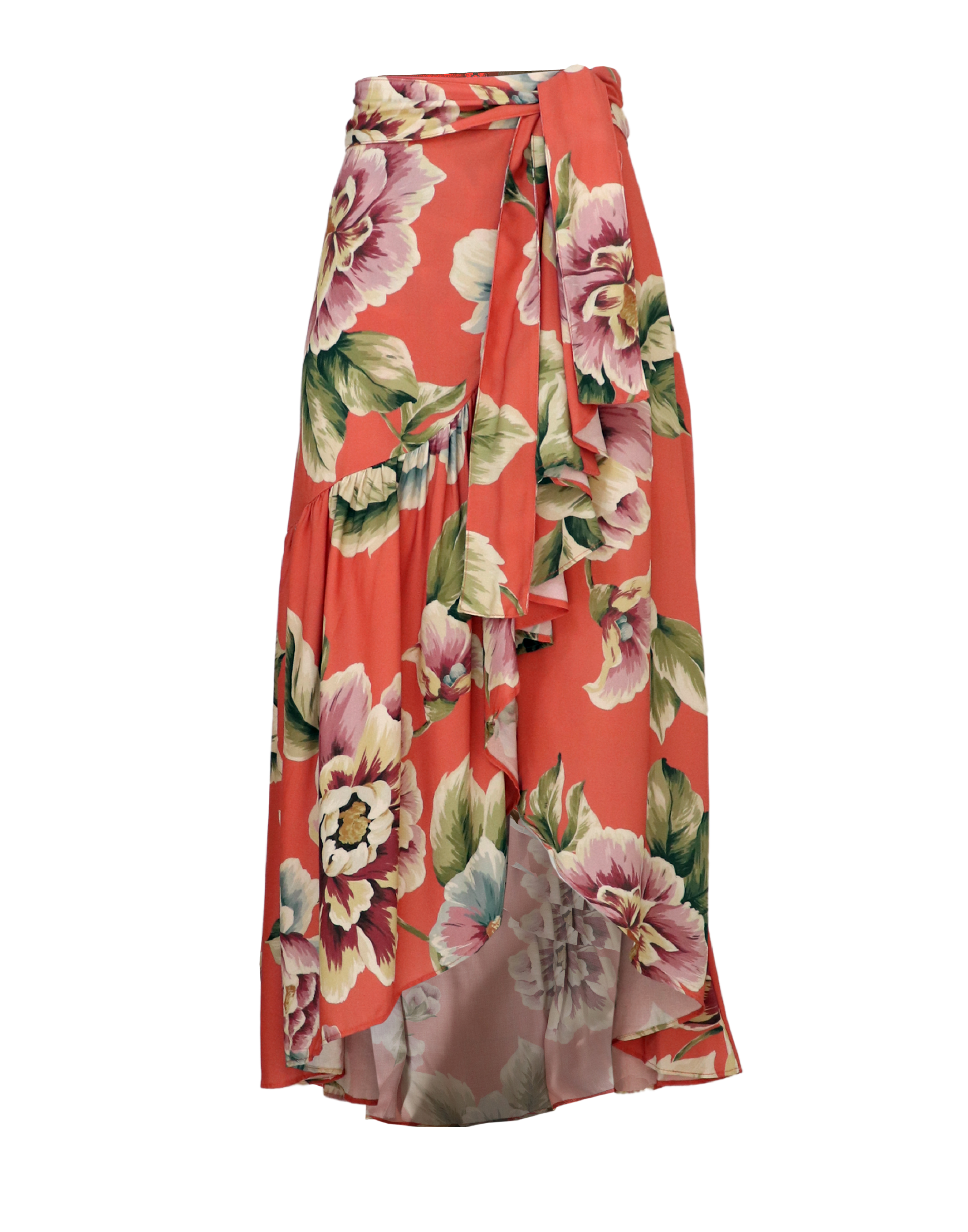 Falda midi coral con flores