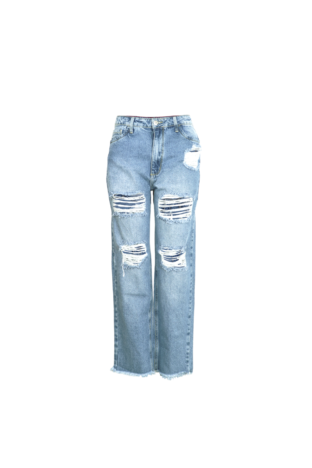 Jean bota ancha con destroyer para mujer