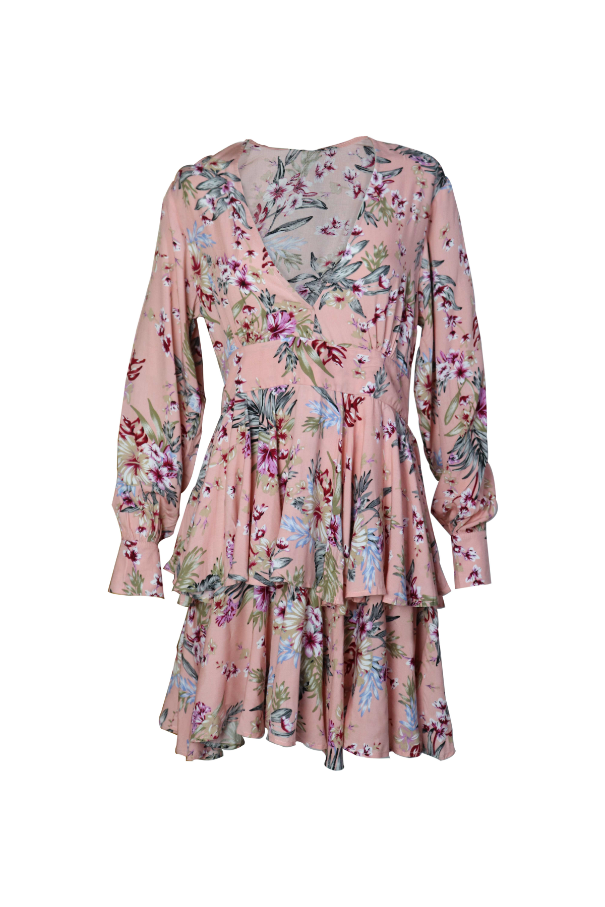 Vestido Corto Manga Larga De Flores