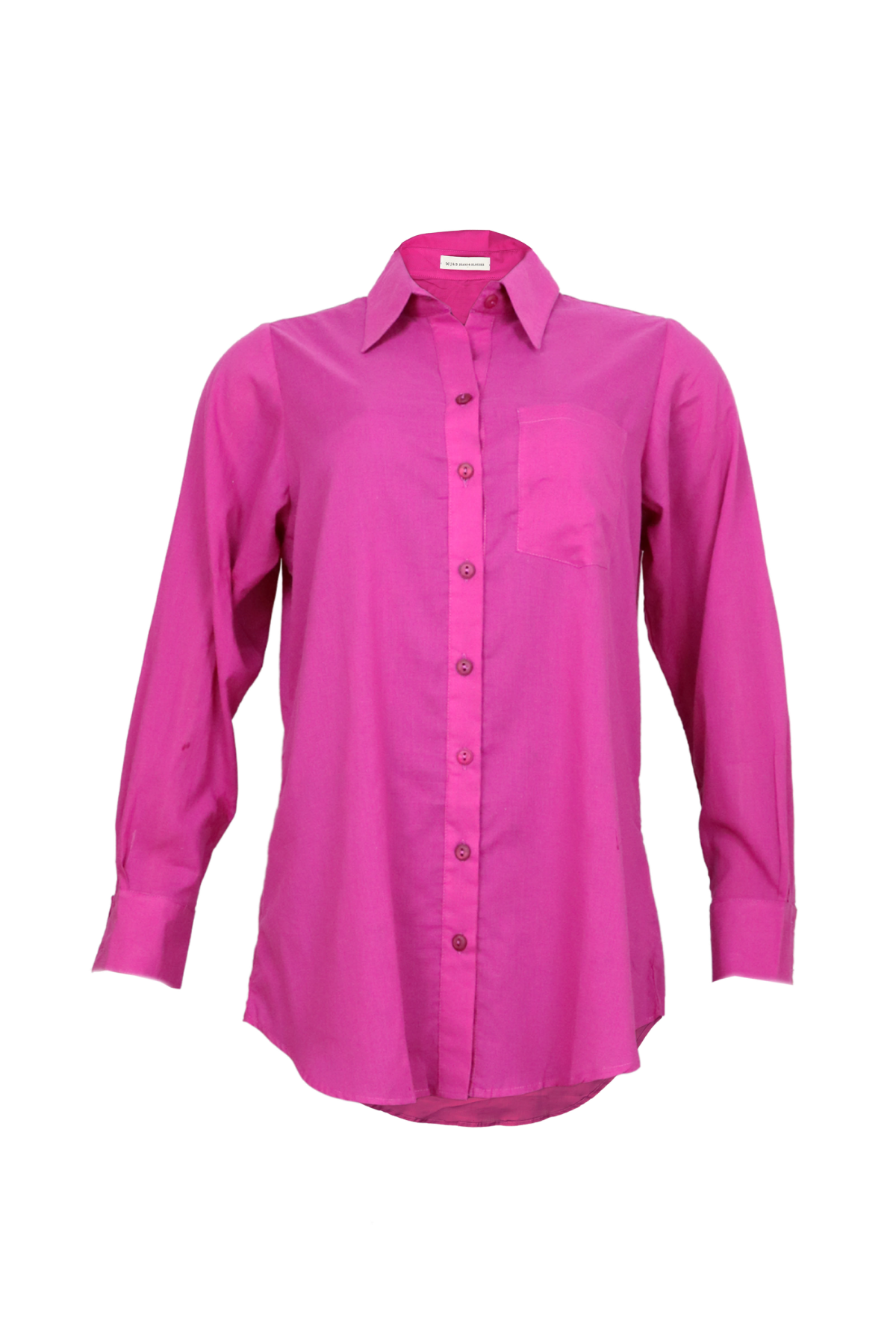 Camisa larga, manga larga color fucsia.
