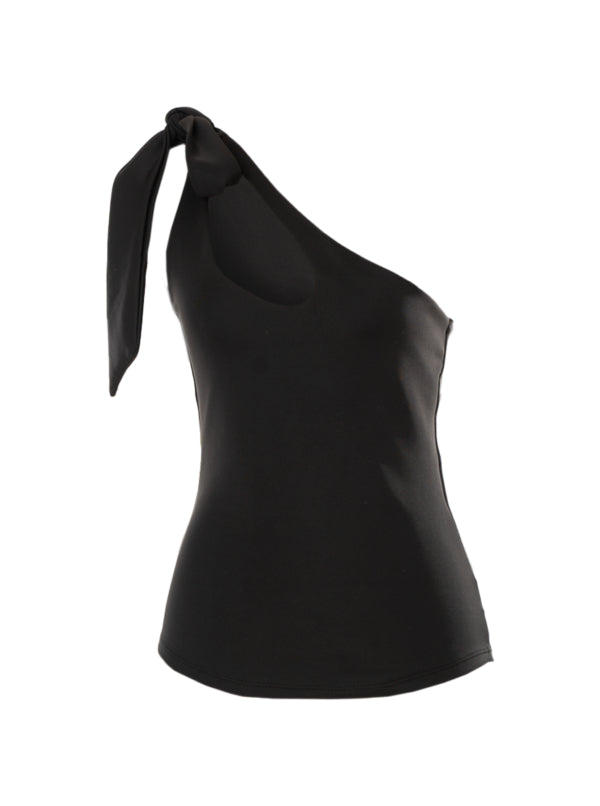 Blusa asimétrica, negra en neopreno.