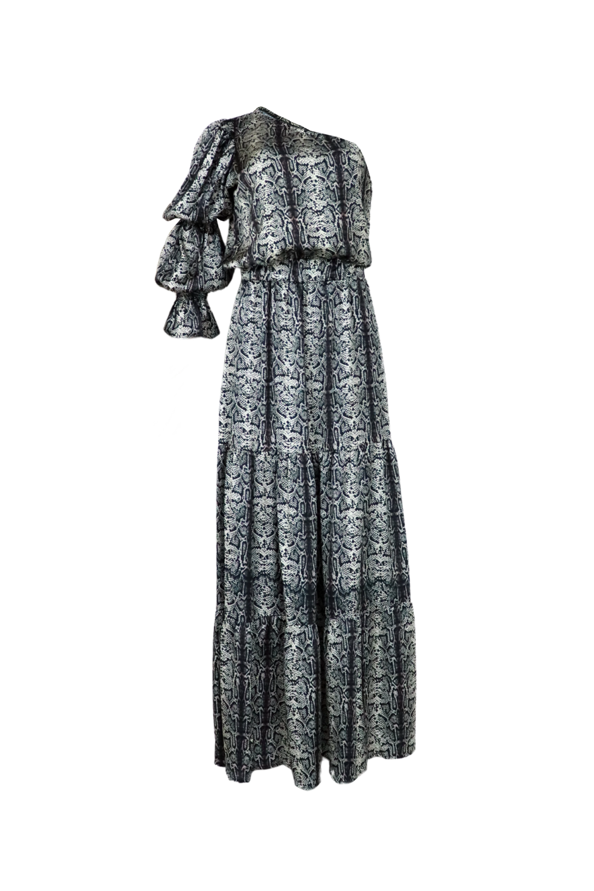 Vestido asimétrico en animal print gris.