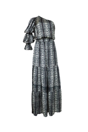 Vestido asimétrico en animal print gris.