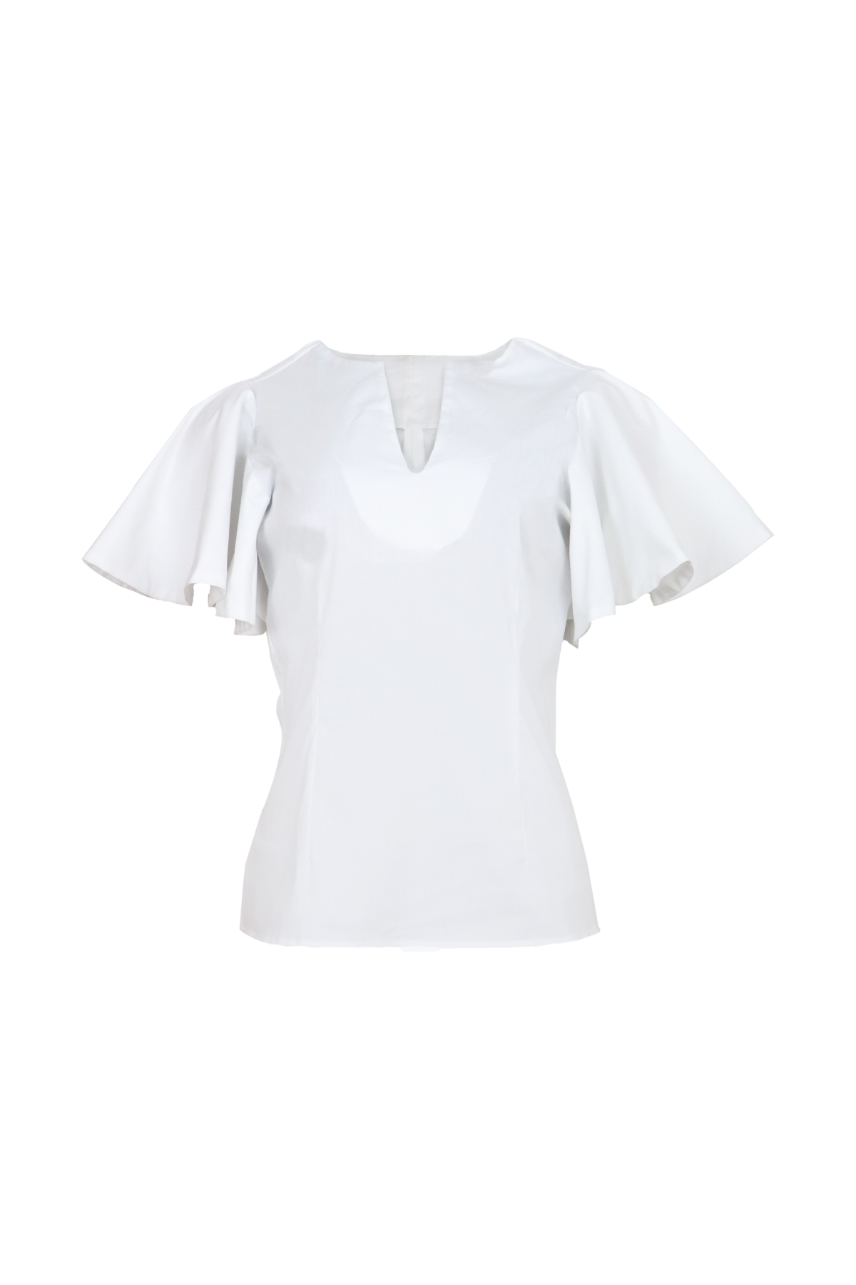 Blusa blanca con mangas cortas y cuello en V.