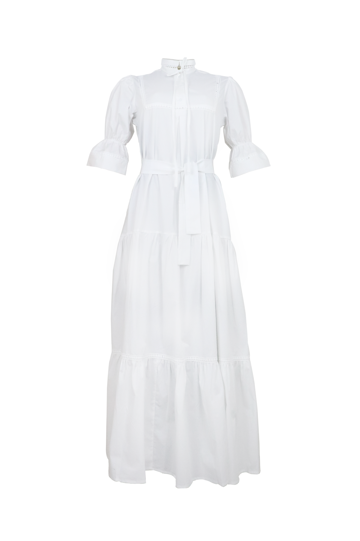 Vestido blanco, largo y elegante.