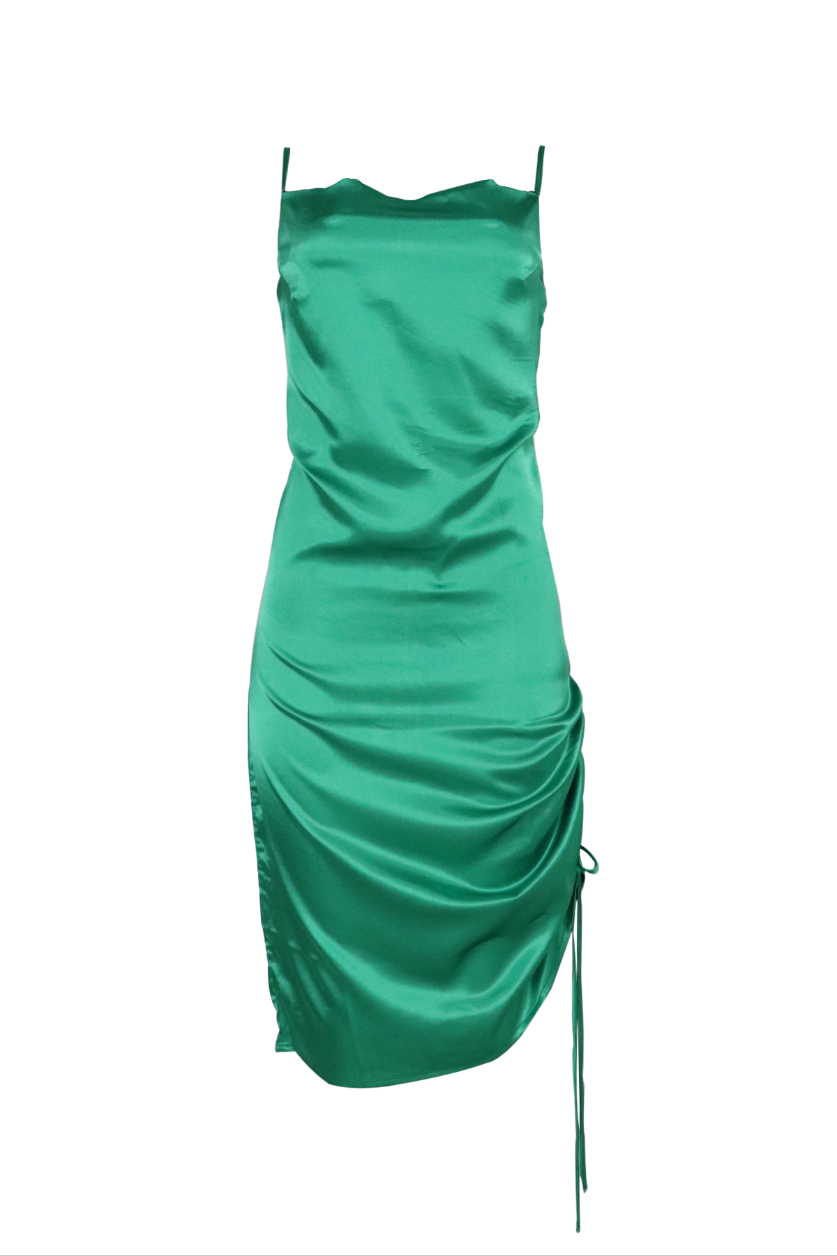Vestido en tela satinada color verde.