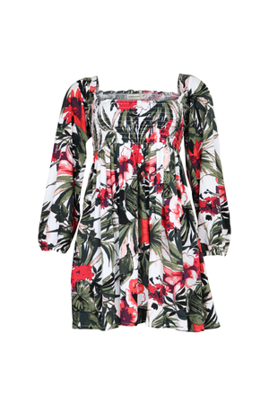 Vestido corto con estampado floral.