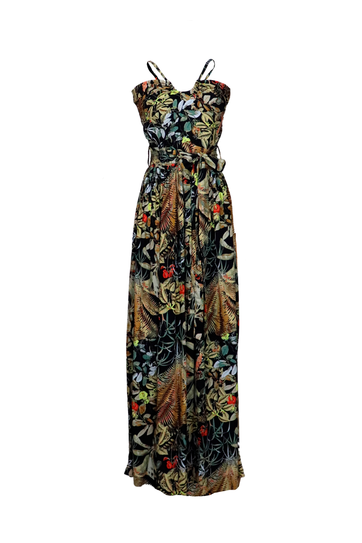 Vestido largo con estampado negro natural.
