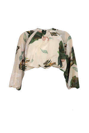 Blusa corta, manga larga en color café.