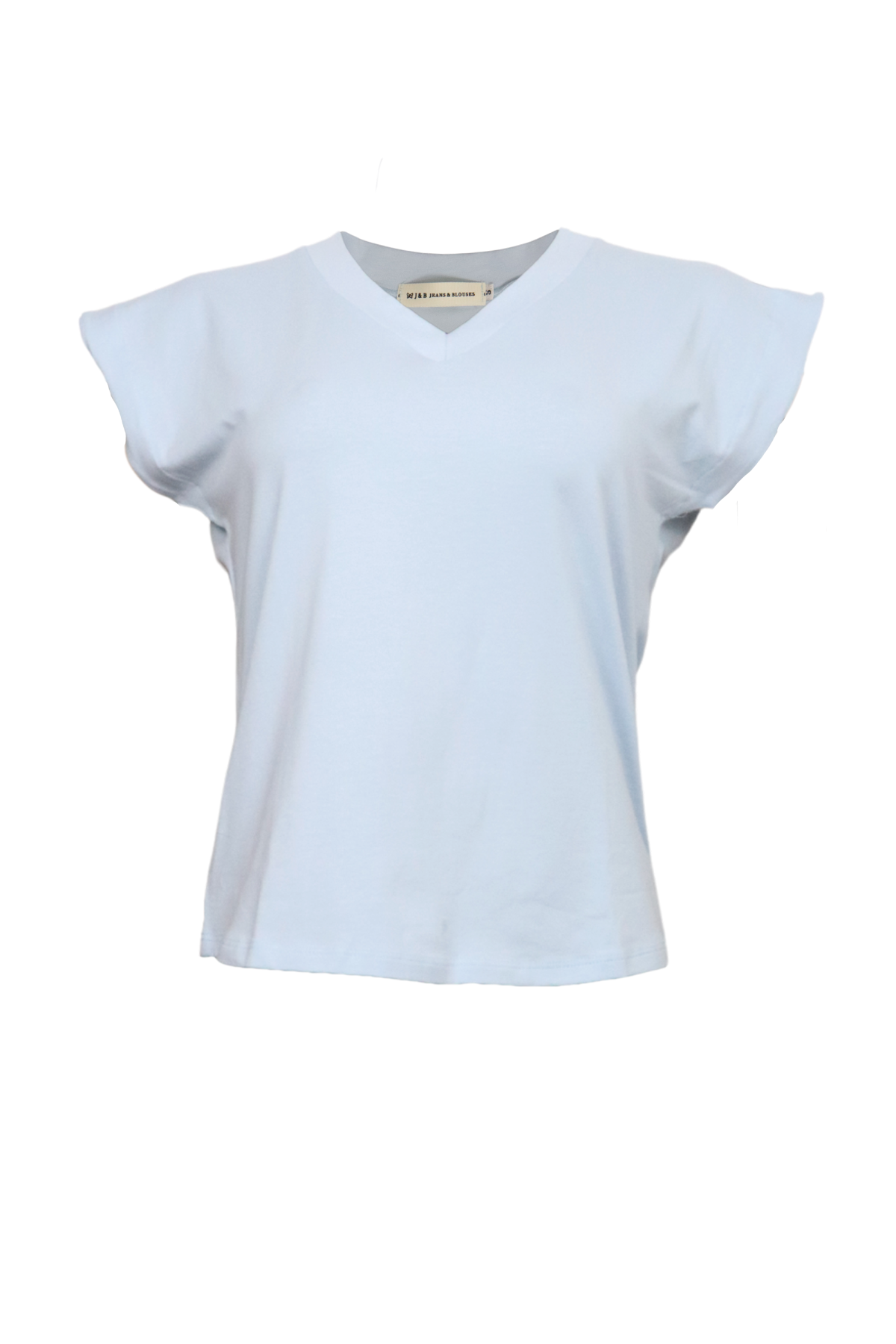 Camiseta azul de manga rodada.