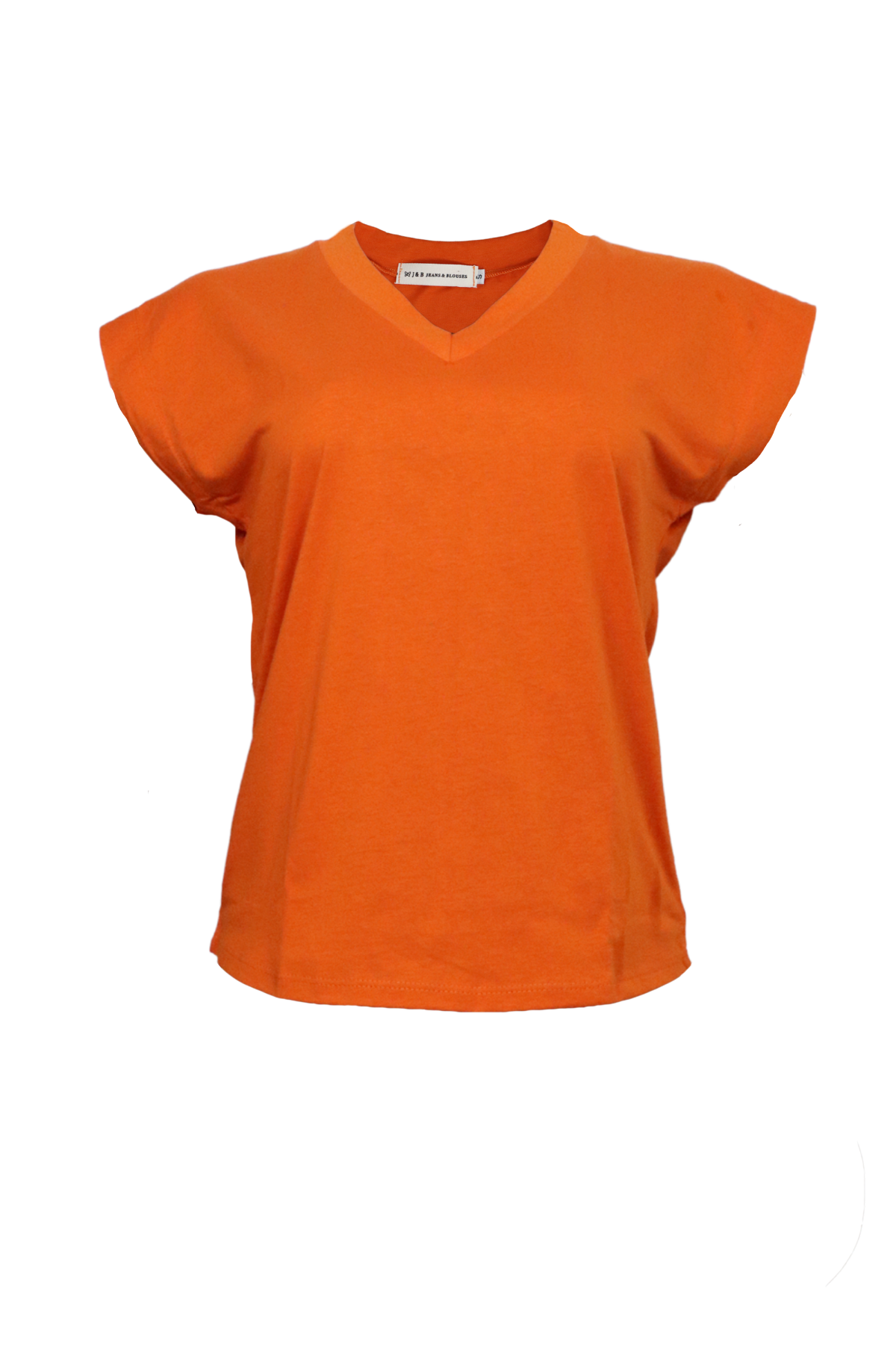 Camiseta anaranjada de manga rodada.