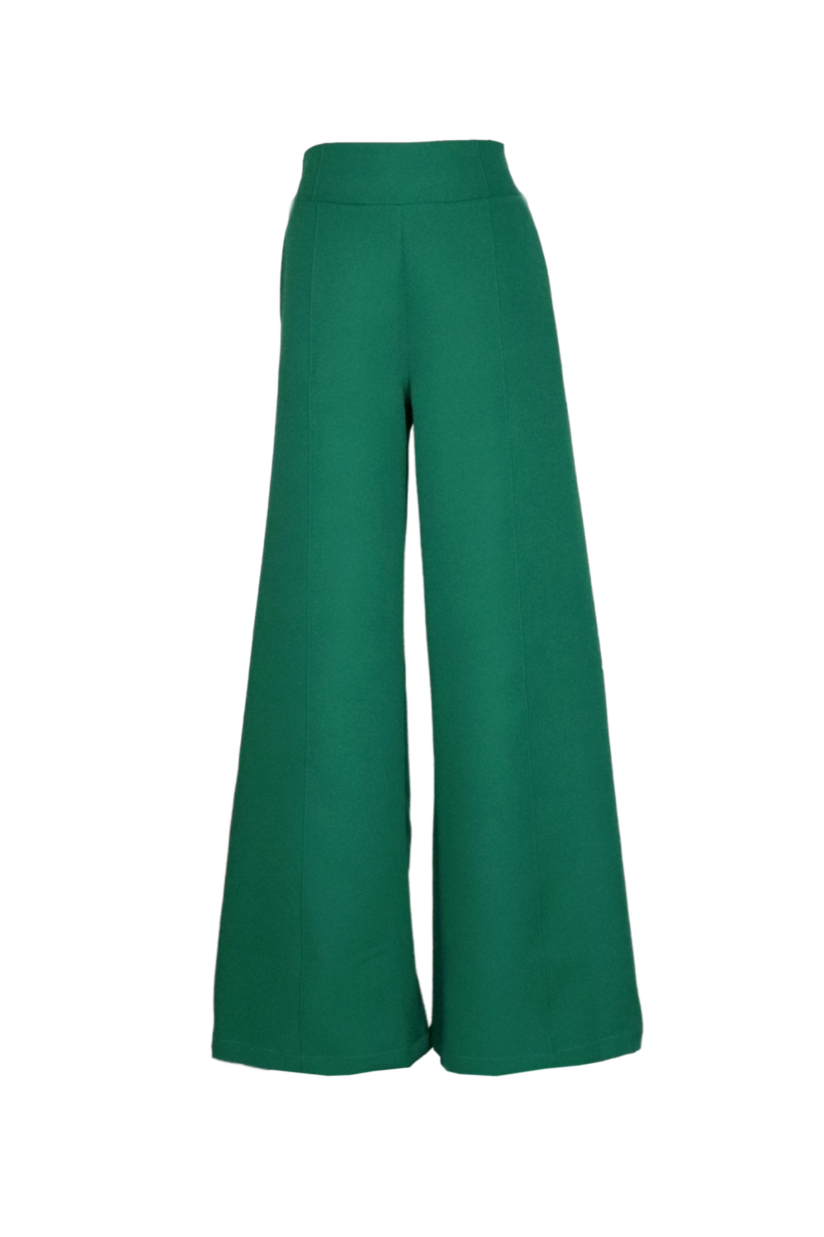 Pantalón verde con botas anchas.