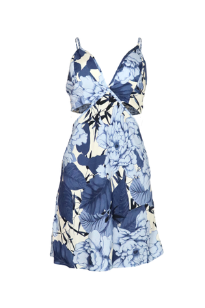 Vestido corto y elegante con estampado azul.