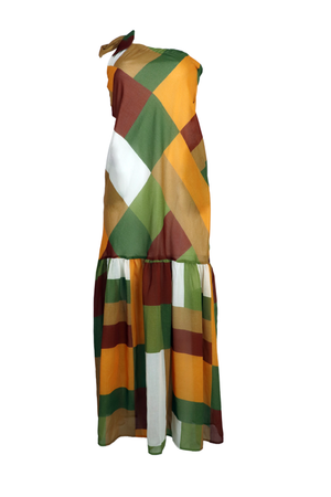Hermoso Vestido largo asimétrico con tiras para amarrar en el hombro 