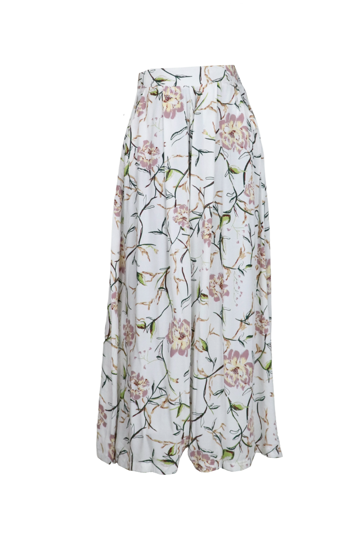 Pantalón palazzo blanco con estampado de flores.