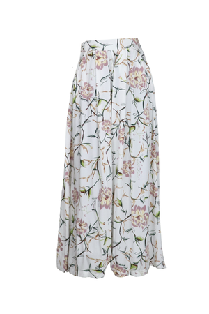 Pantalón palazzo blanco con estampado de flores.