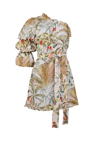 Vestido asimétrico con estampado natural.
