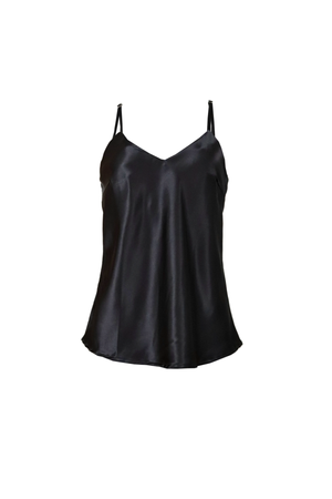 Blusa de tiras en tela satinada negra.