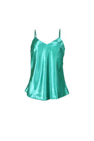 Blusa de tiras en tela satinada verde.