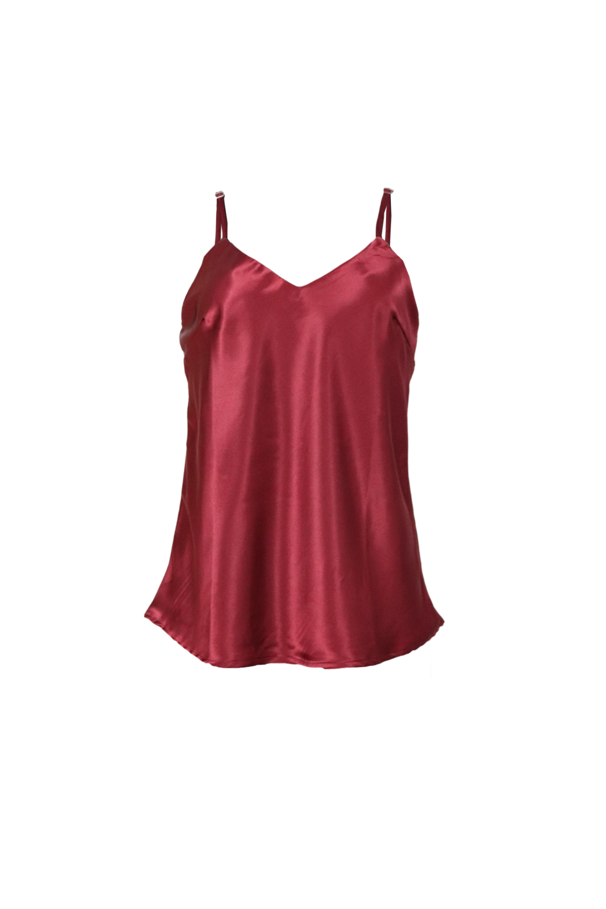 Blusa de tiras en tela satinada vinotinto.