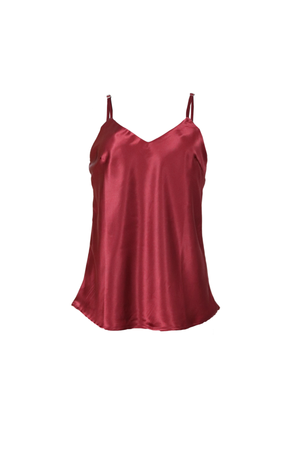 Blusa de tiras en tela satinada vinotinto.