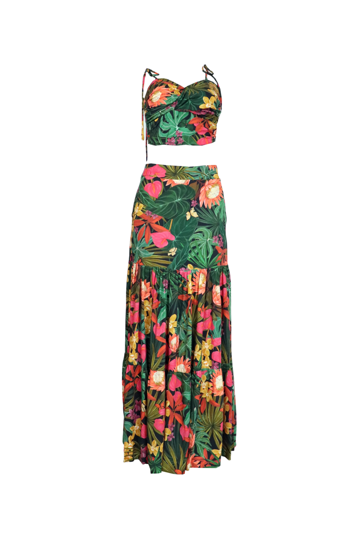 Set con estampado tropical.