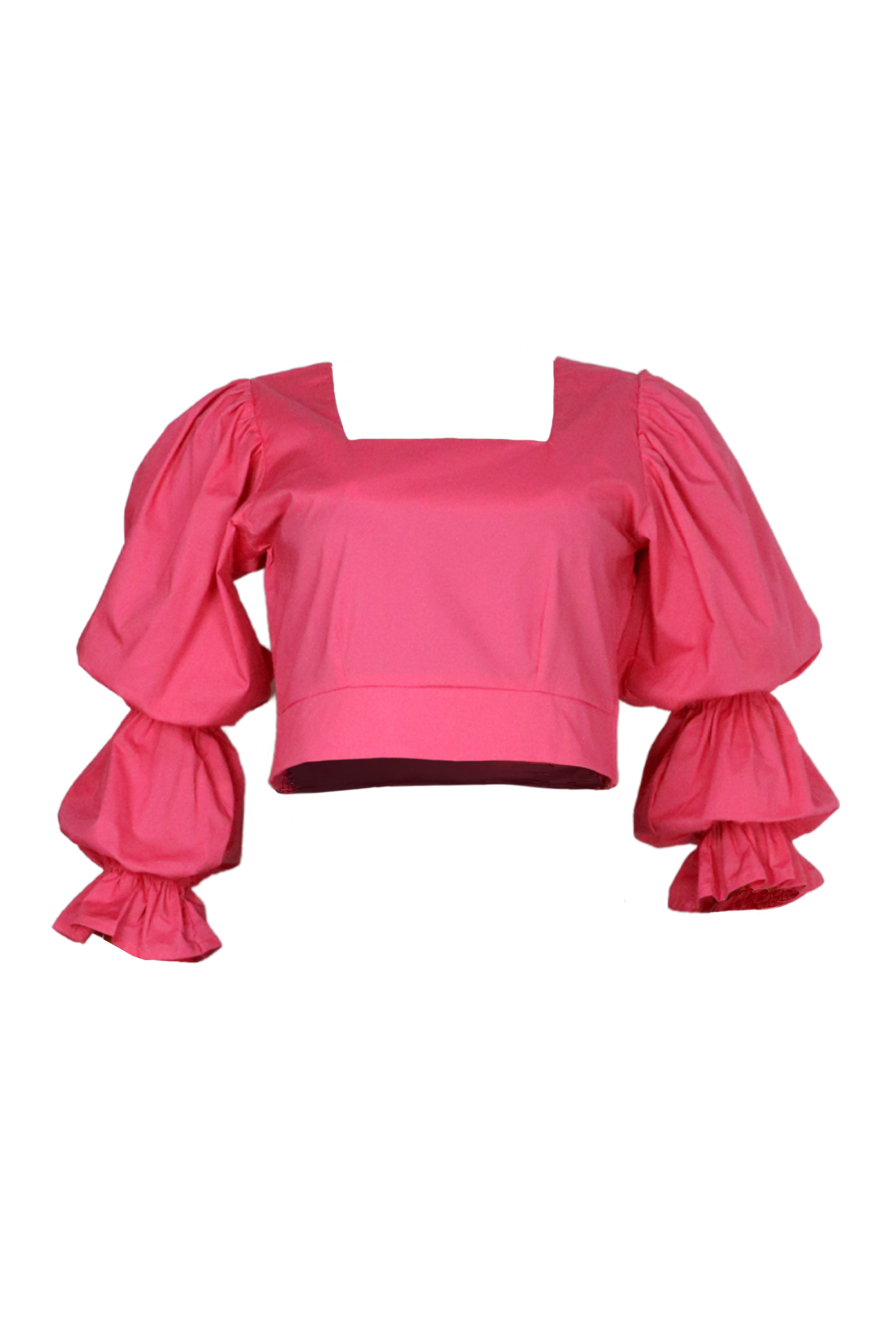 Blusa tipo crop top fucsia.