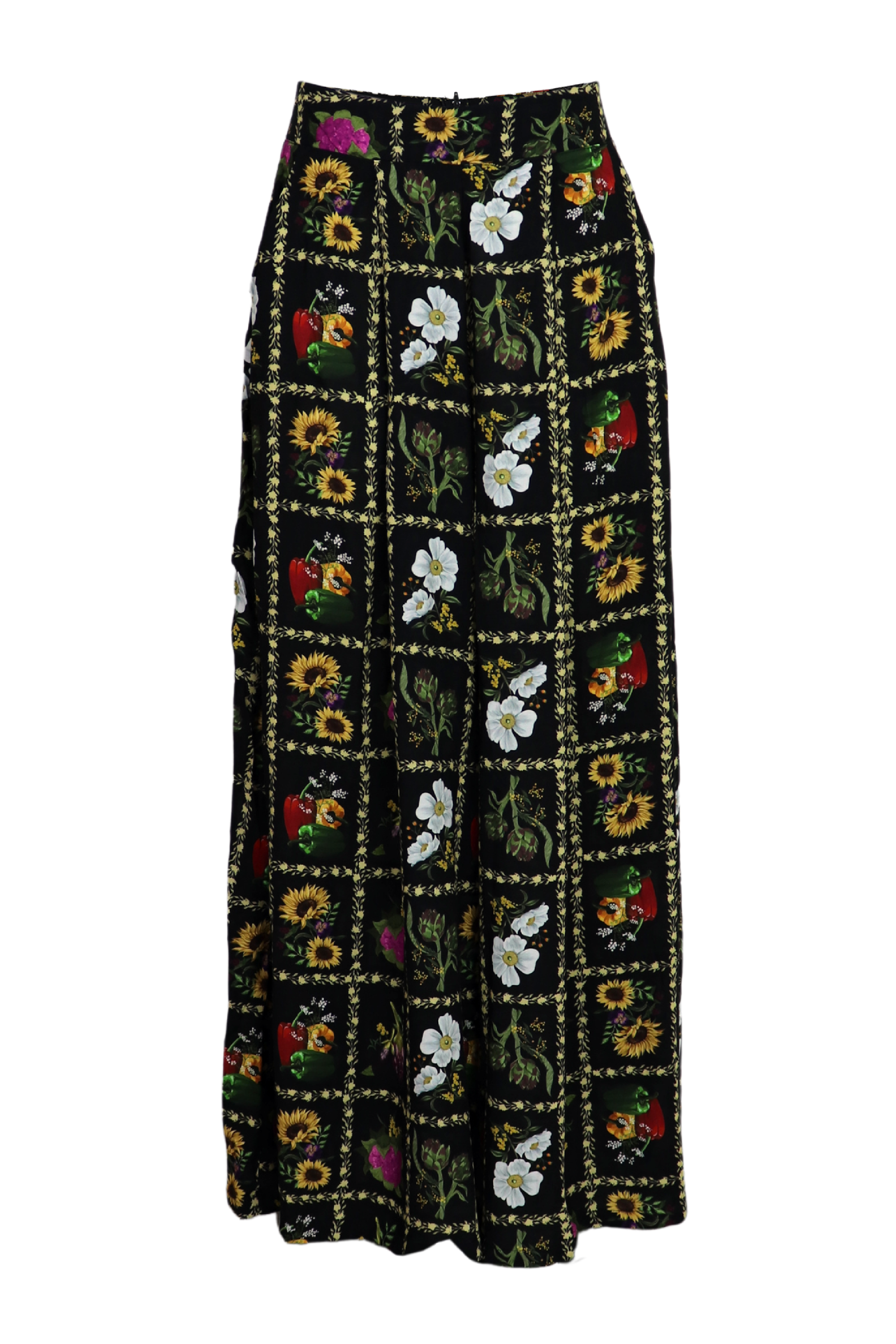 Pantalón palazzo con estampado de flores, verduras