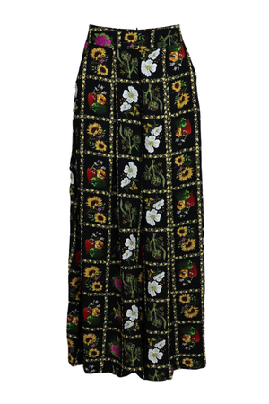 Pantalón palazzo con estampado de flores, verduras