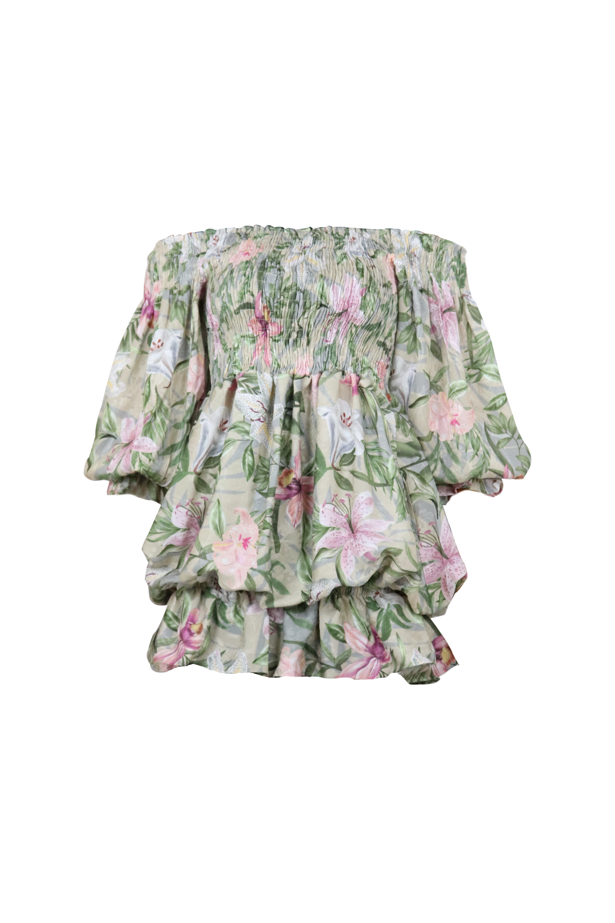 Vestido cuello bandeja con volumen.