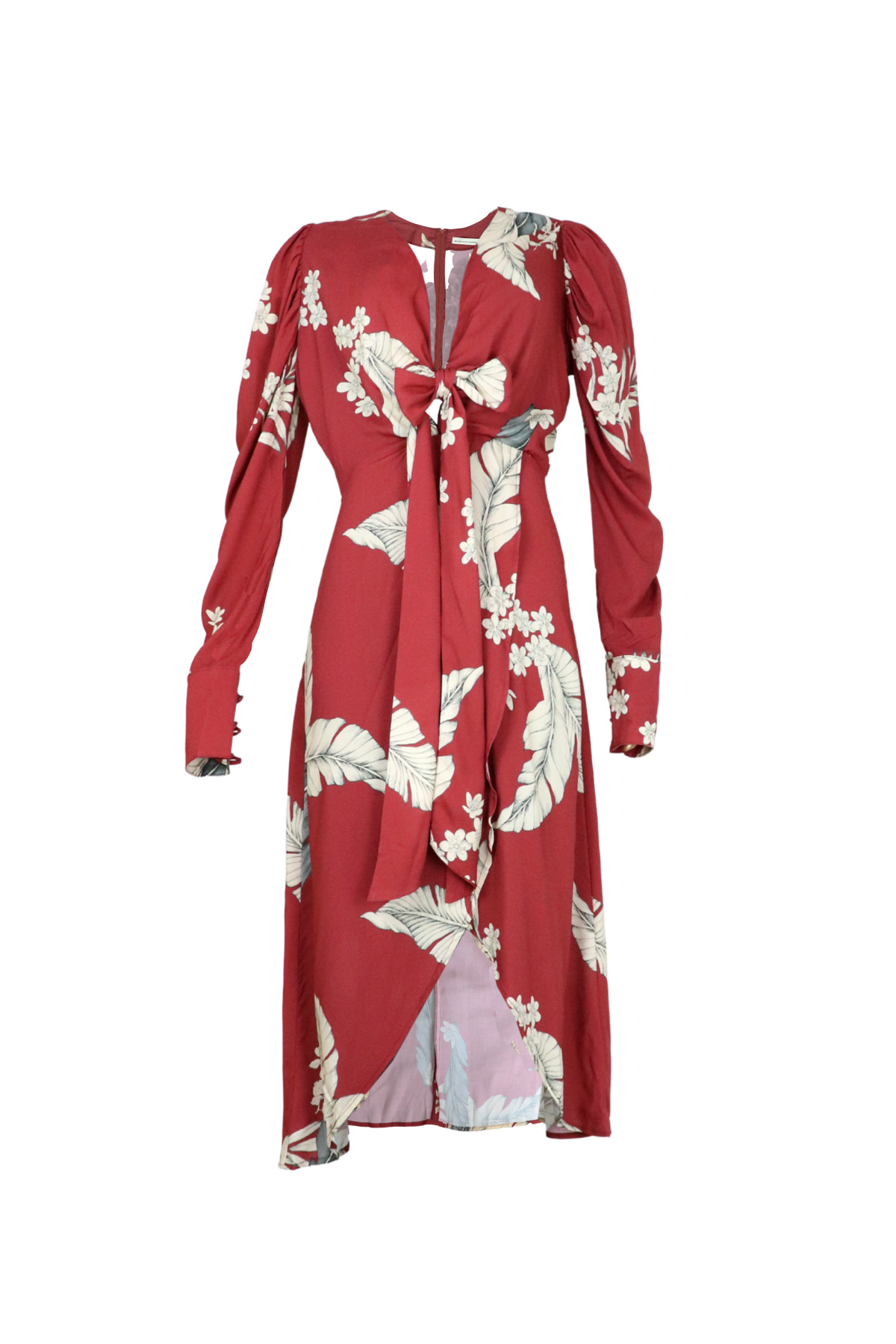 Vestido largo, manga larga y elegante en vinotinto.