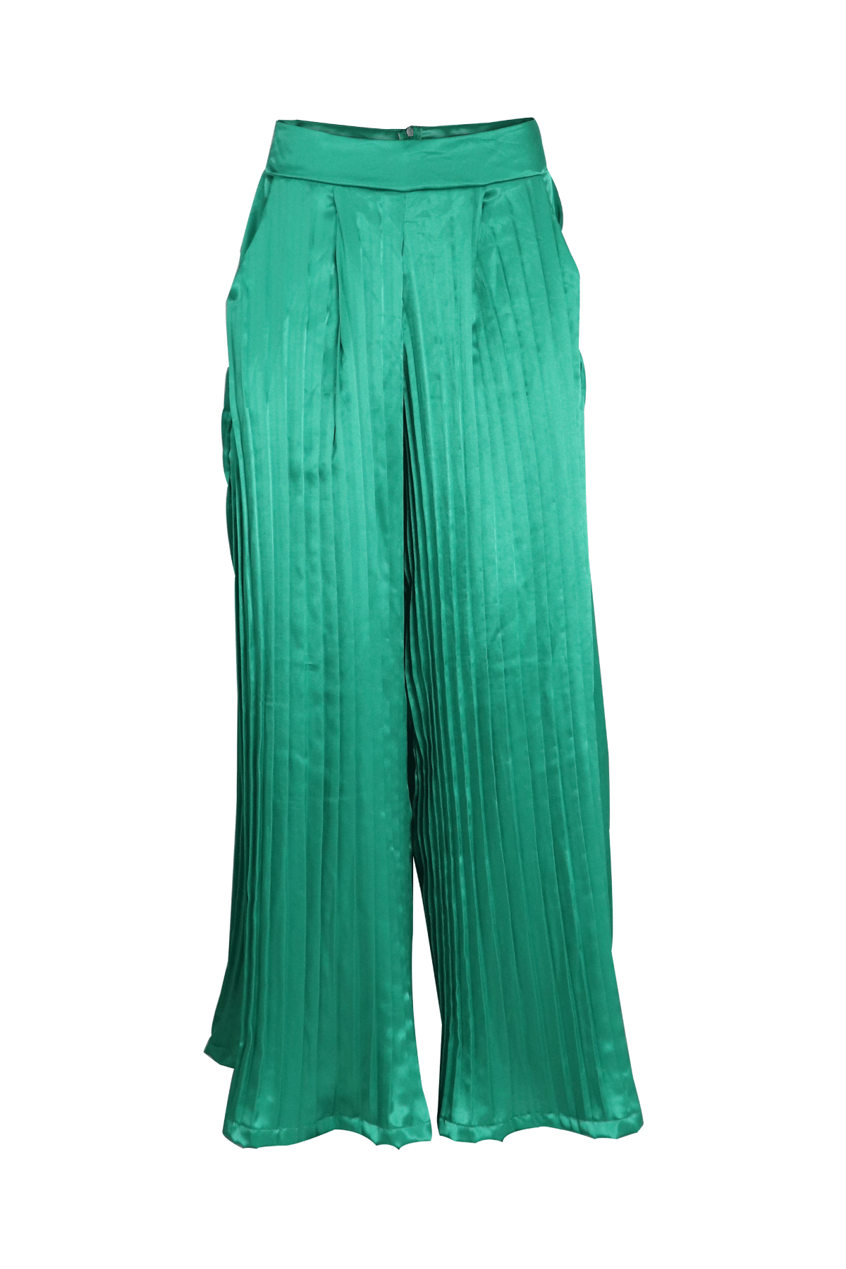 Pantalón trillado en verde con pretina ancha.