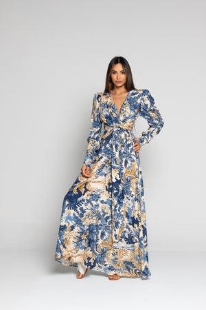 Vestido largo azul con lazos para amarrar