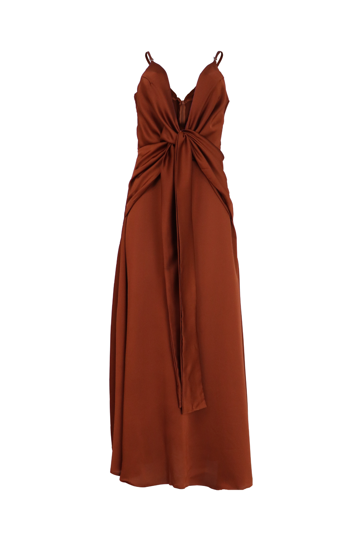Vestido largo con escote profundo color cobre