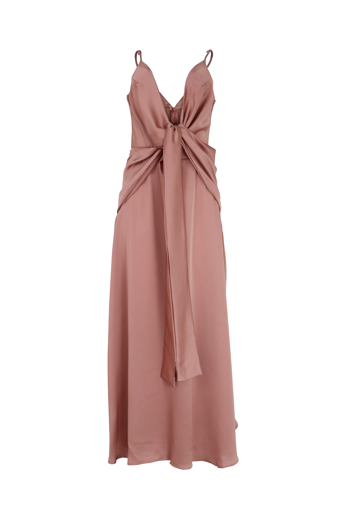 Vestido largo con color rosa con lazos y escote profundo