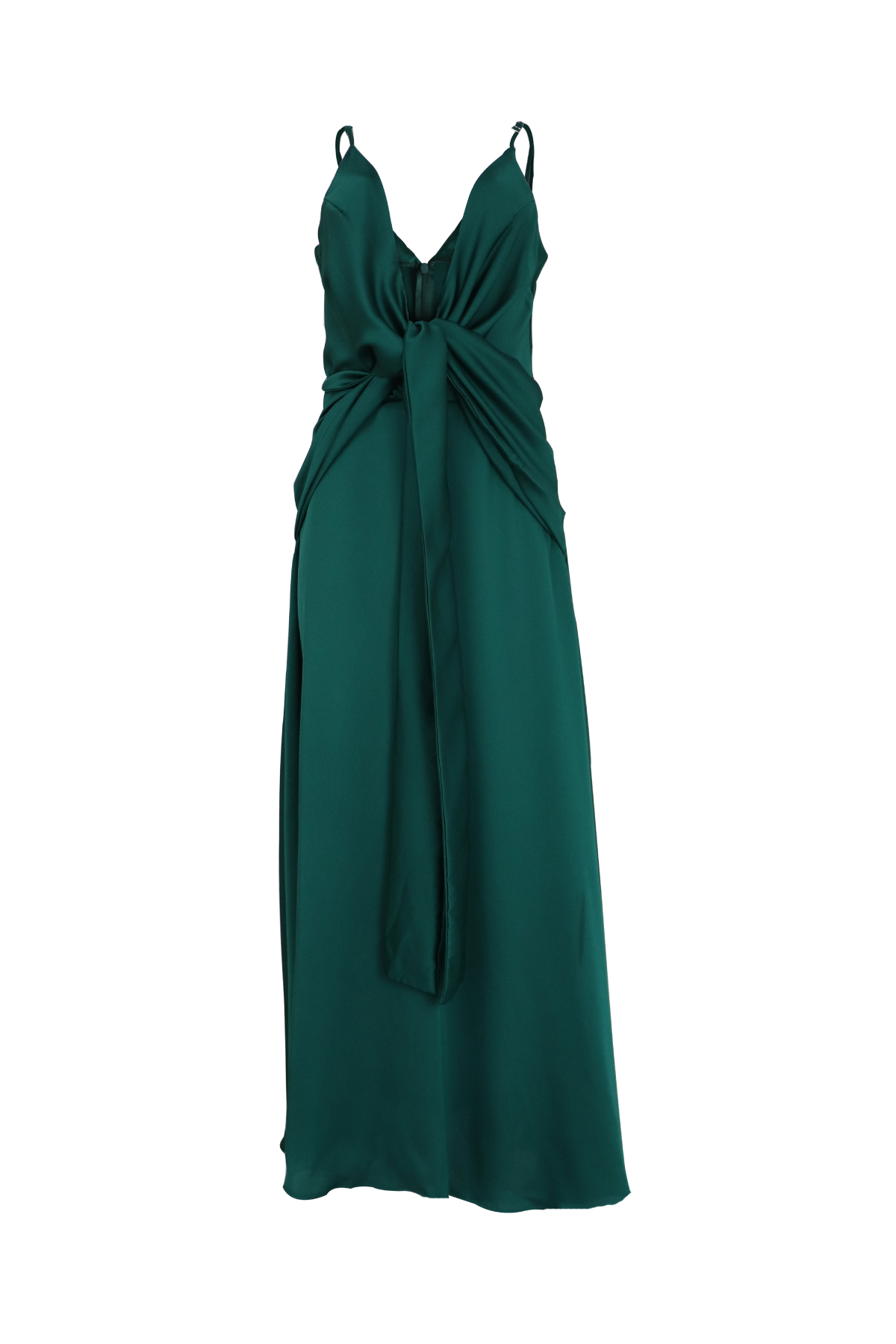 Vestido largo con escote profundo color verde esmeralda