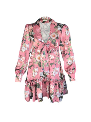 Vestido corto satinado fucsia
