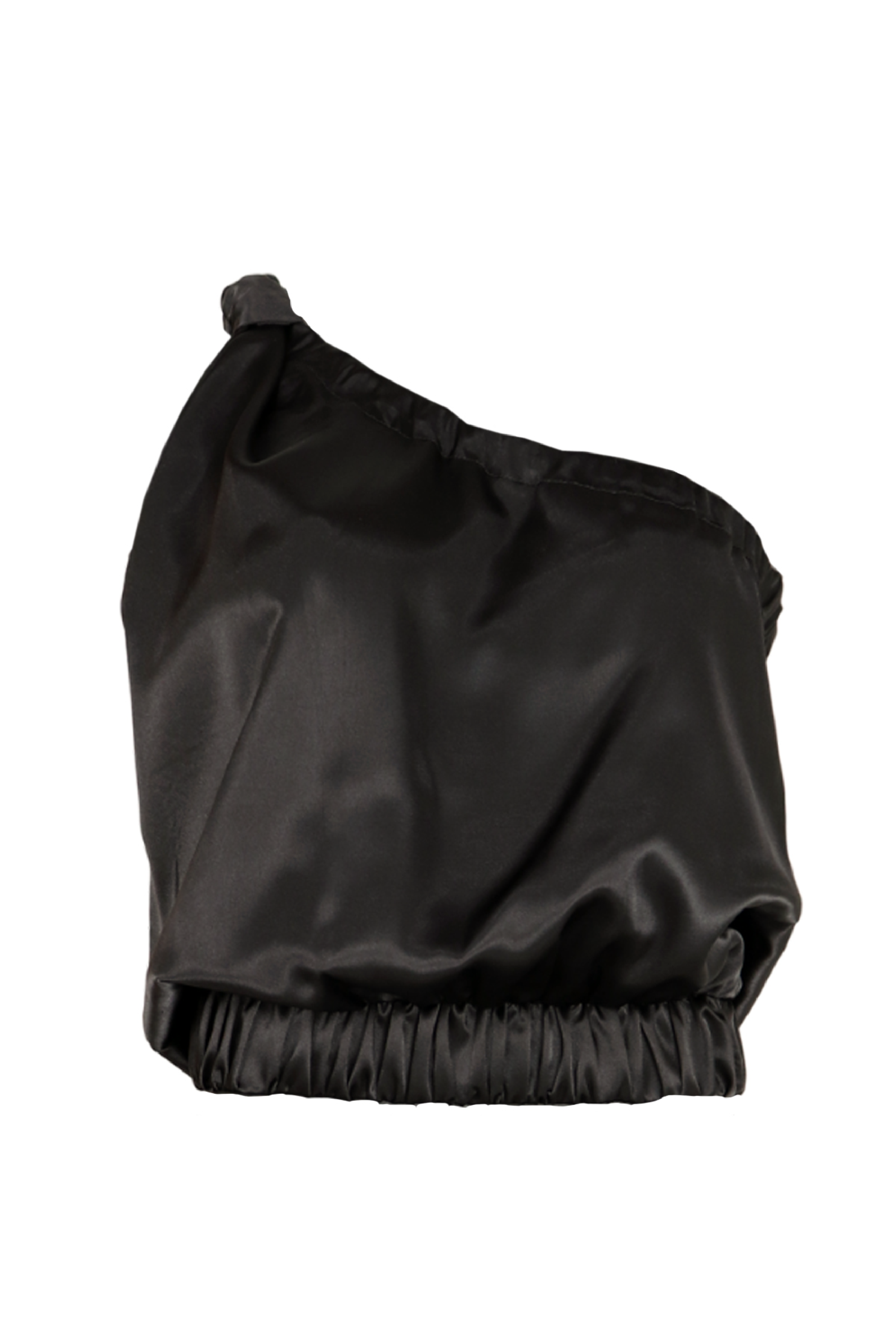 Blusa satinada corta y asimétrica negra