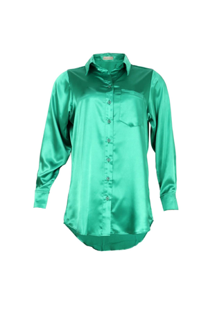 Verde en satín blusa para mujeres