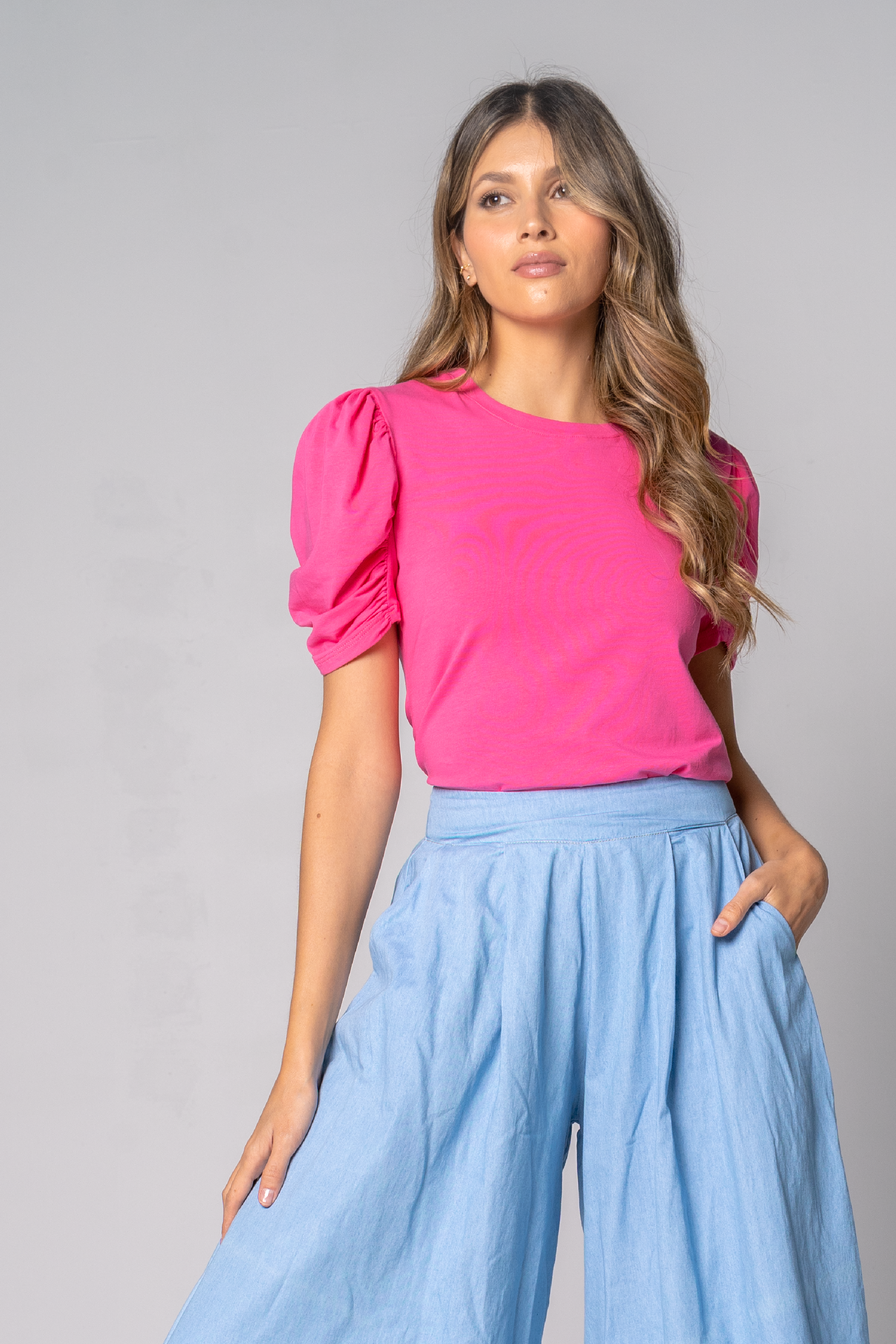 Camisa en tejido de punto fucsia