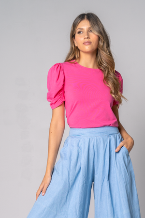 Camisa en tejido de punto fucsia