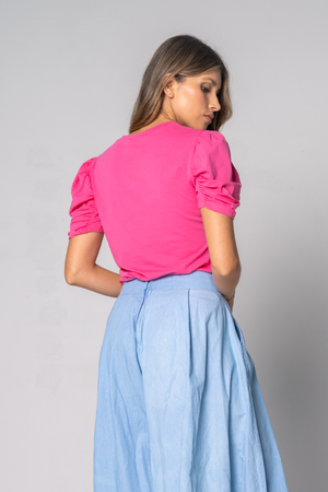 Camisa en tejido de punto con mangas puff