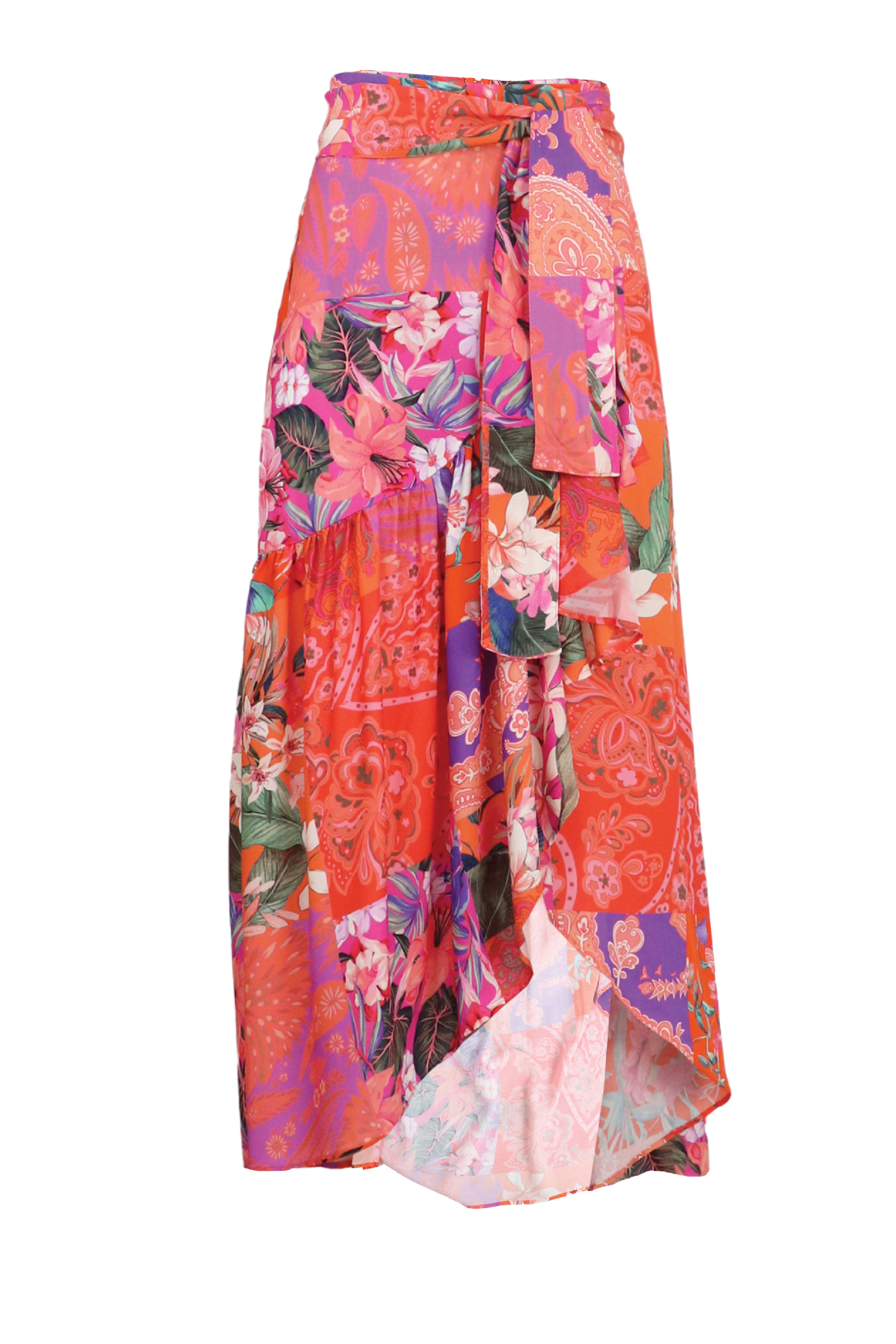 Falda asimétrica con boleros fucsia