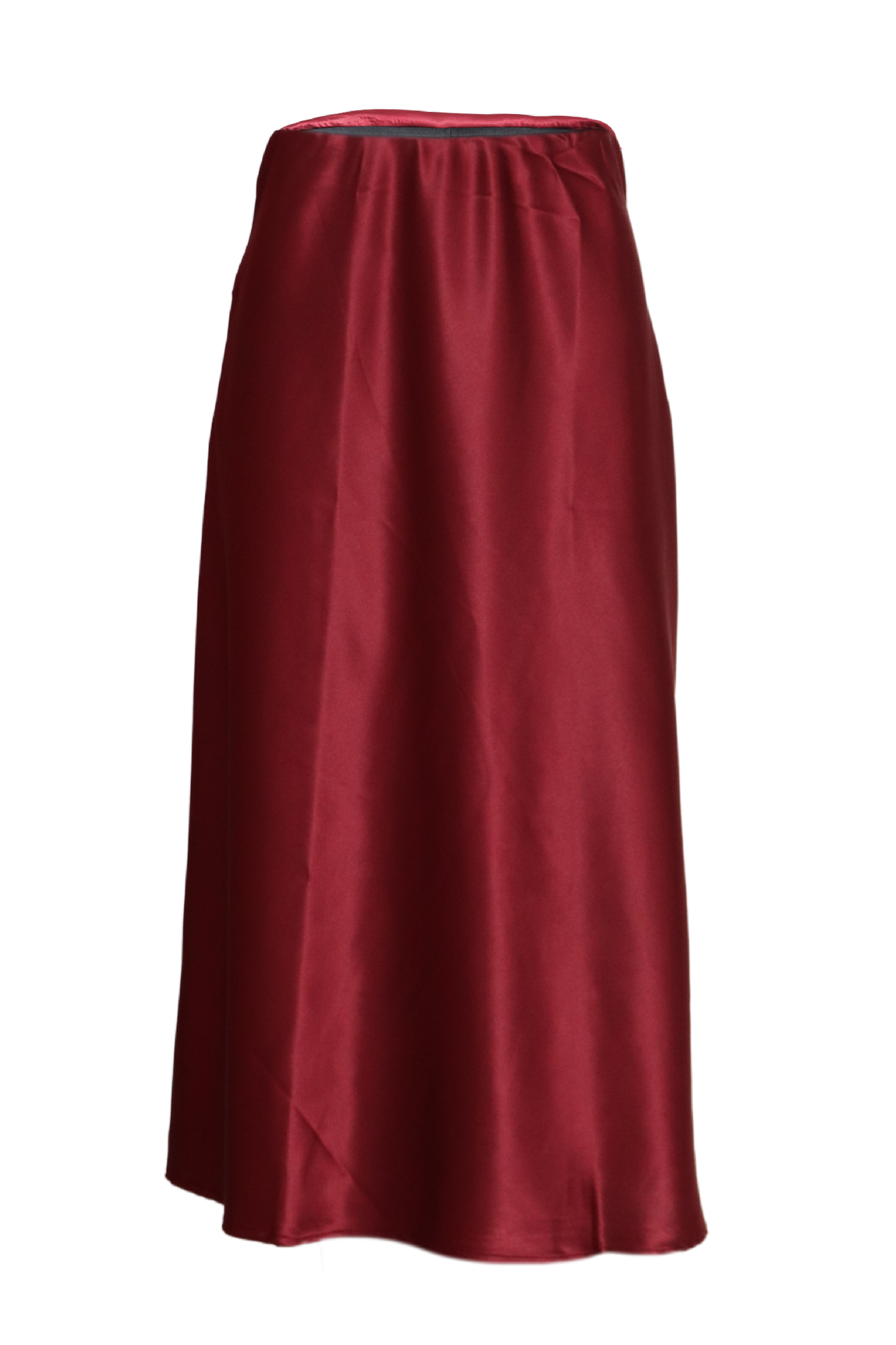 Falda mini satinada de color vinotinto