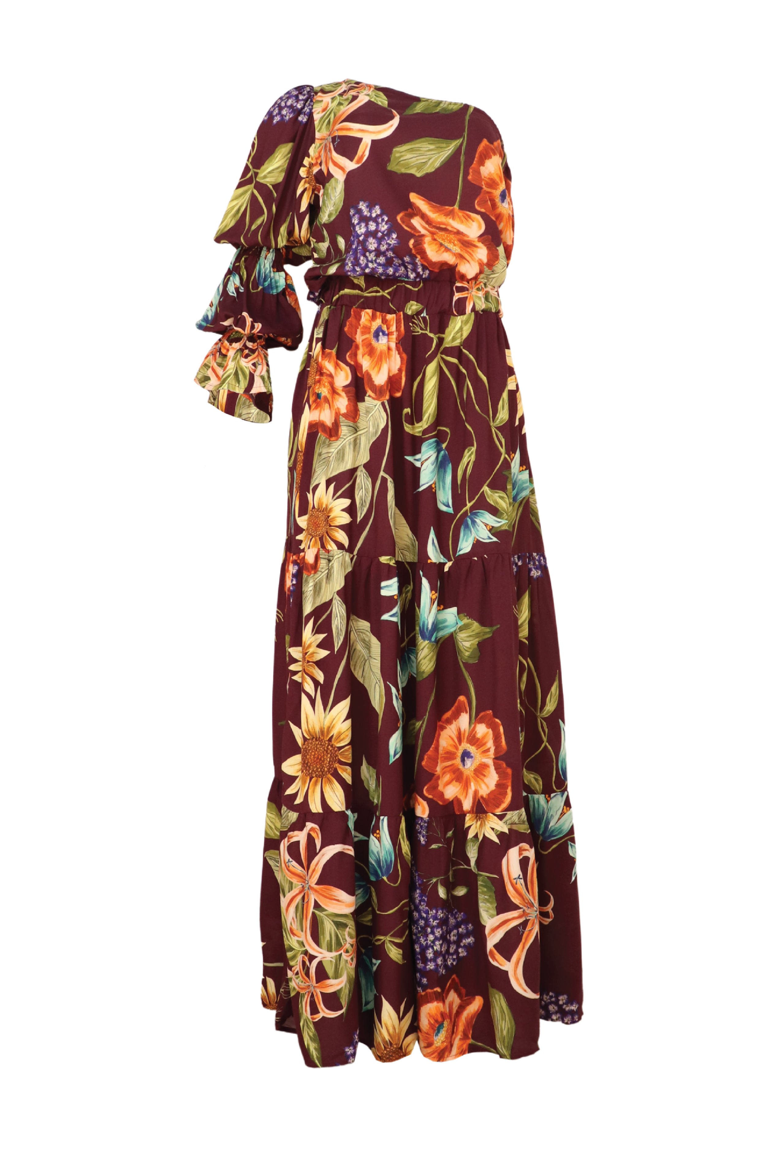 Vestido largo con elástico en la cintura