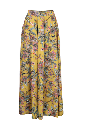 Pantalón palazzo con estampado de flores en color mostaza