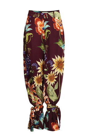 Pantalón color uva con estampado y tiras en tobillos