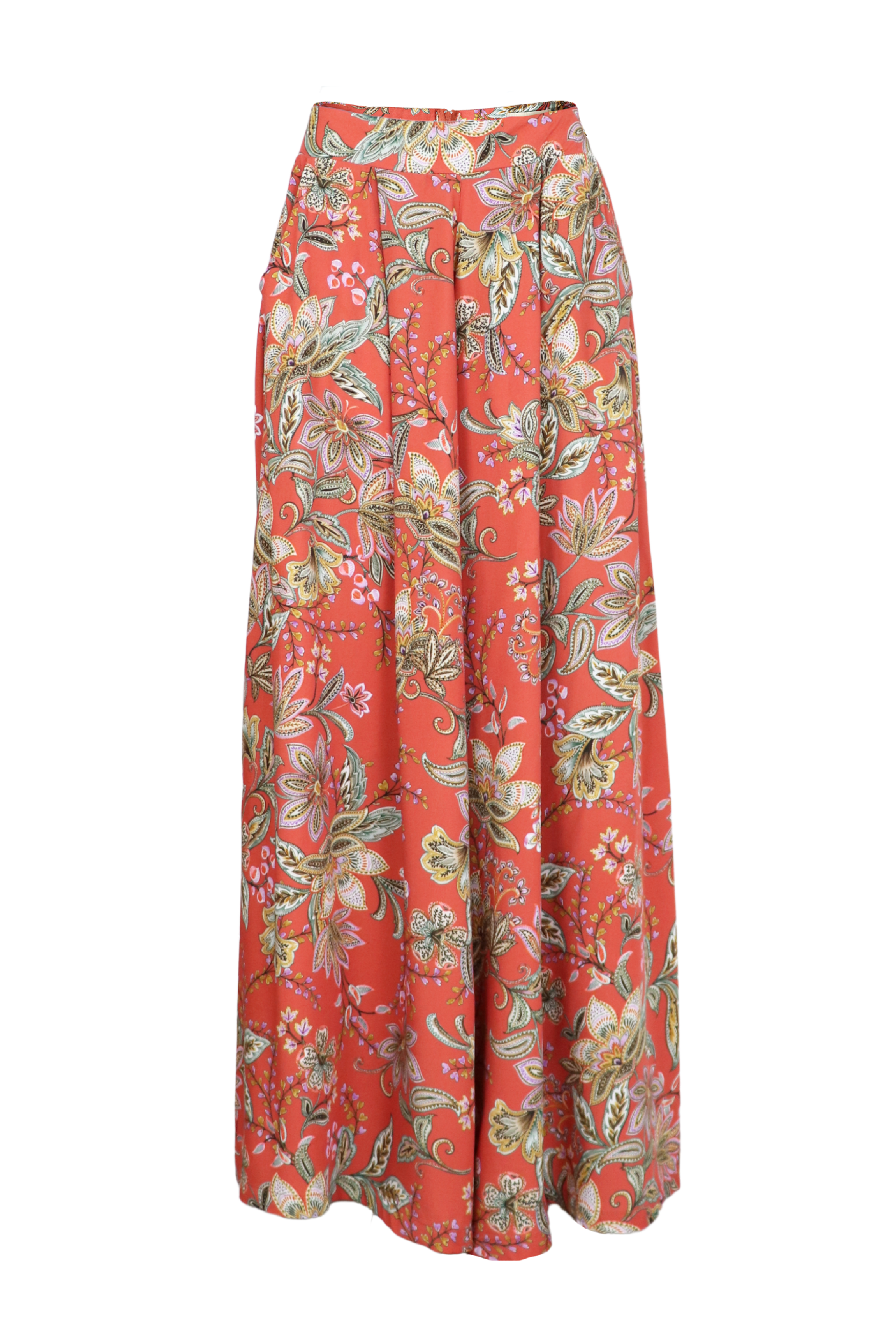 Pantalón palazzo con estampado de flores en color coral